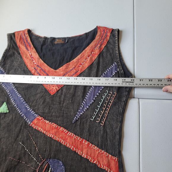 Rising International Dress Womens Large Black Boho Hippie Embroidered Sundress - Picture 6 of 8